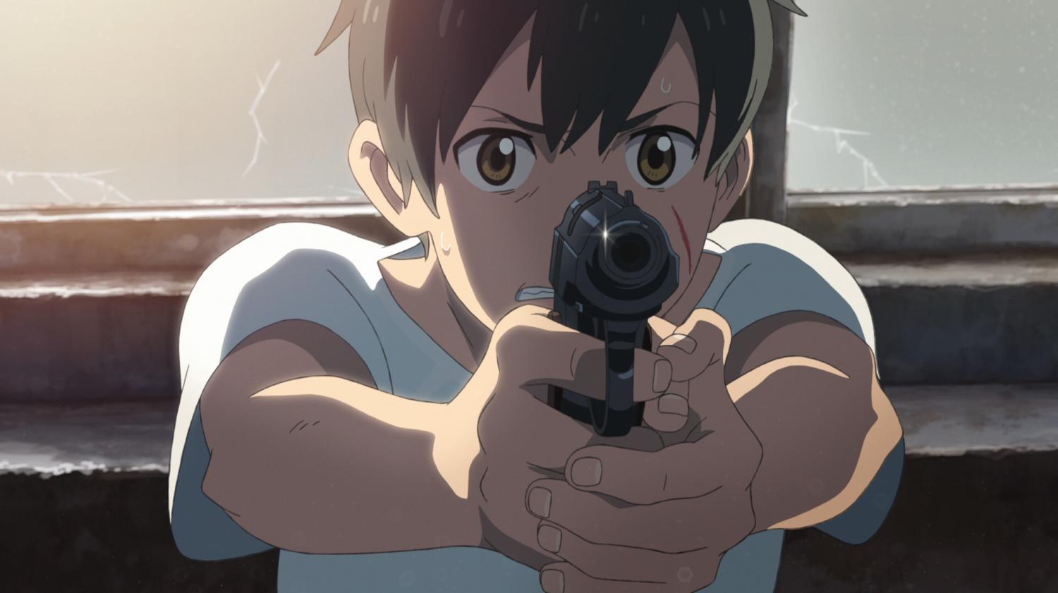 Дитя погоды аниме кадры с пистолетом